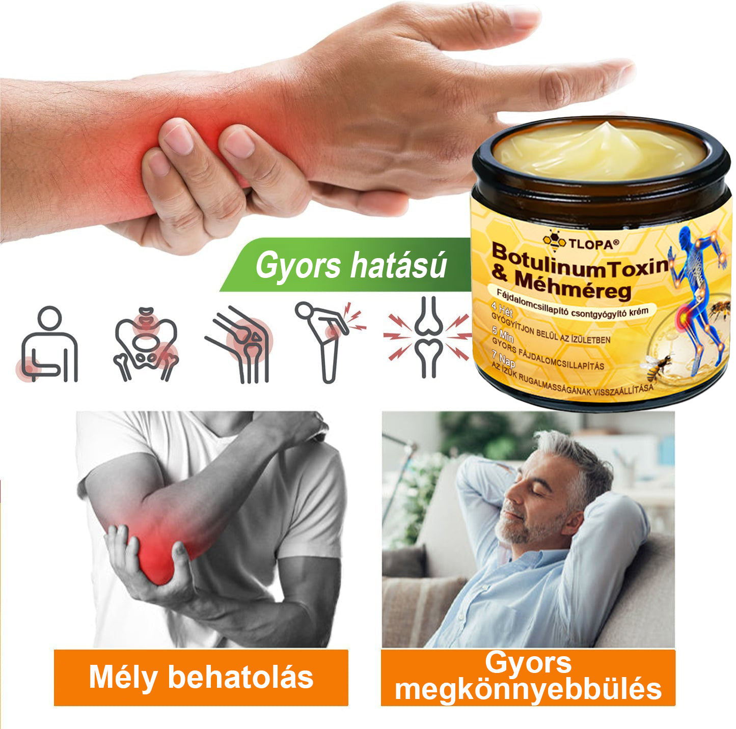 ✅TLOPA® Fájdalomcsillapító, csontregeneráló krém botulinum-toxinnal és méhméreggel 🐝