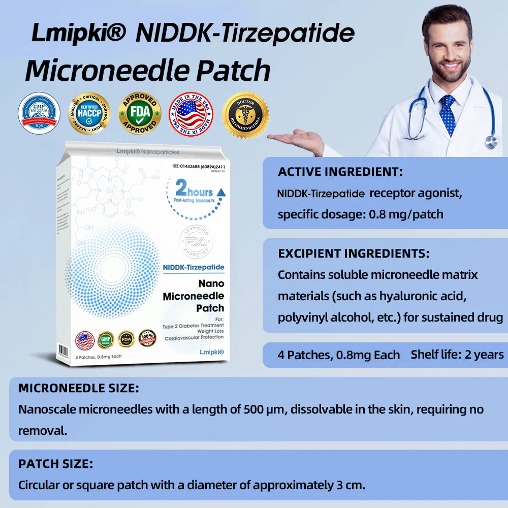 【Lmipki® Official Brand Store🇺🇸】 NIDDK-Tirzepatide Nano Microneedle Patch (Zero Pain, 24/7 Release | Lose 20lbs FAST | 90% Sugar Drop )